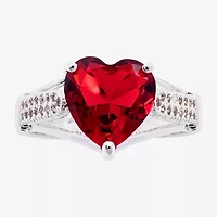 Sparkle Allure Womens Red Crystal Pure Silver Over Brass Heart Cocktail Ring