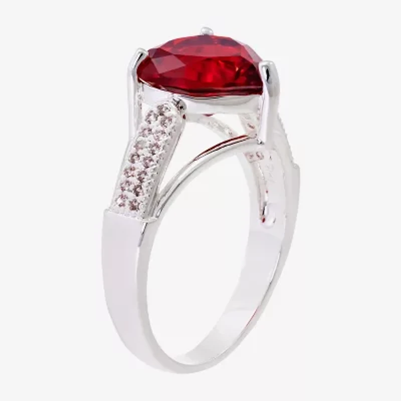 Sparkle Allure Womens Red Crystal Pure Silver Over Brass Heart Cocktail Ring