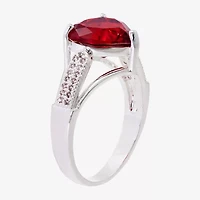 Sparkle Allure Womens Red Crystal Pure Silver Over Brass Heart Cocktail Ring