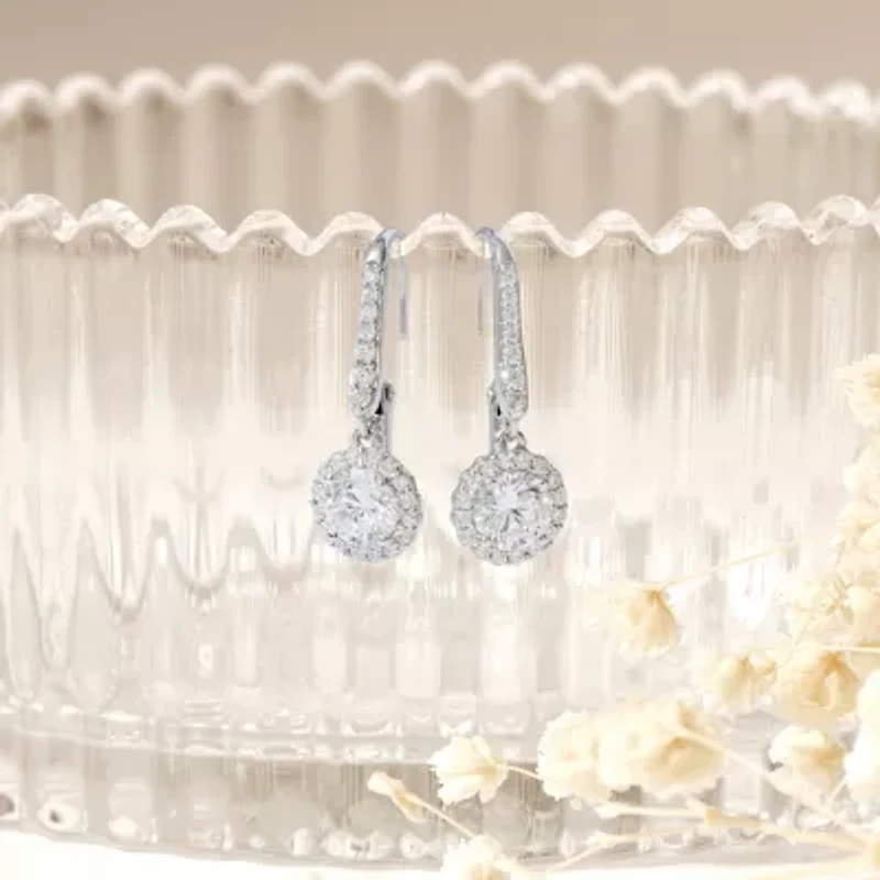 Diamonart Womens Cubic Zirconia Sterling Silver Round Drop Earrings