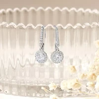 Diamonart Womens Cubic Zirconia Sterling Silver Round Drop Earrings