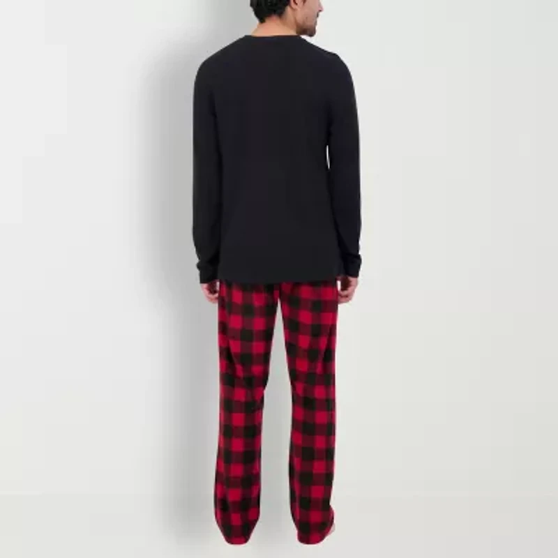 Hanes Mens Crew Neck Long Sleeve 2-pc. Pajama Sets