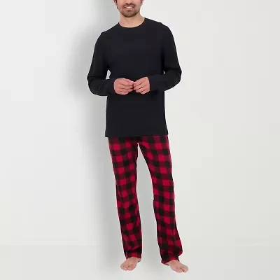 Hanes Mens Crew Neck Long Sleeve 2-pc. Pajama Sets