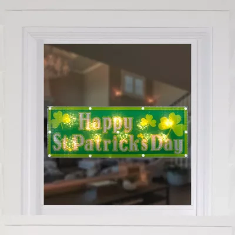 Northlight 17in Lighted Holographic Happy Silhouette St. Patricks Day Window Decor
