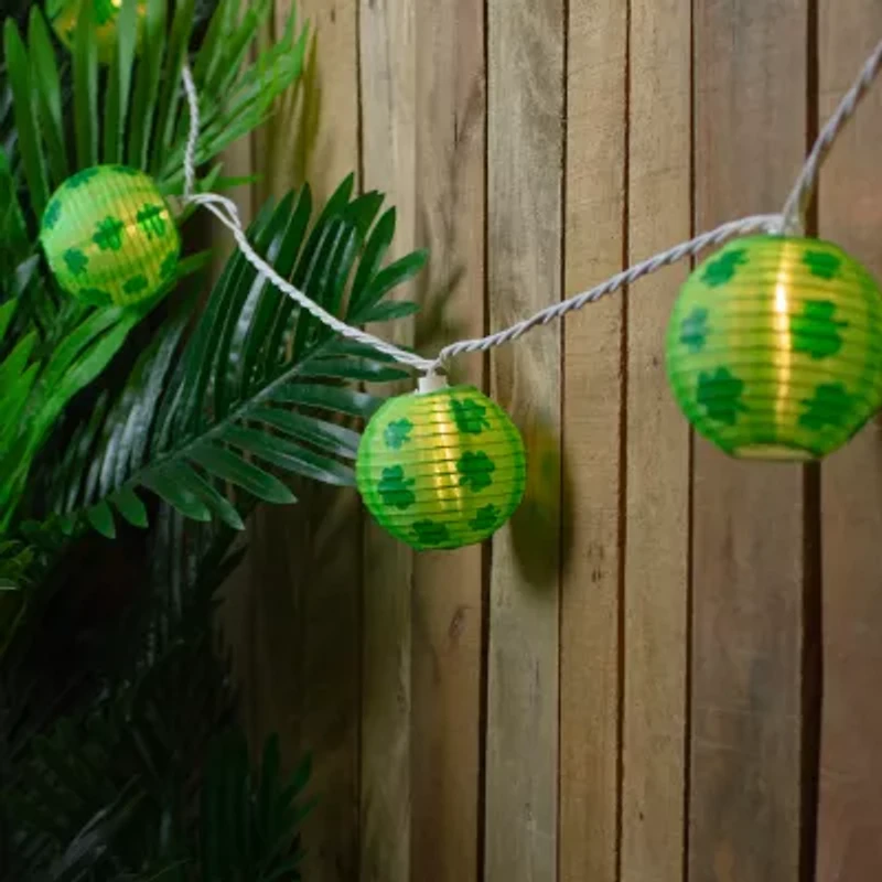 Northlight 10-Count 8.5ft Green Shamrock St. Patrick'S Day Paper Lantern Patio White Wire String Lights