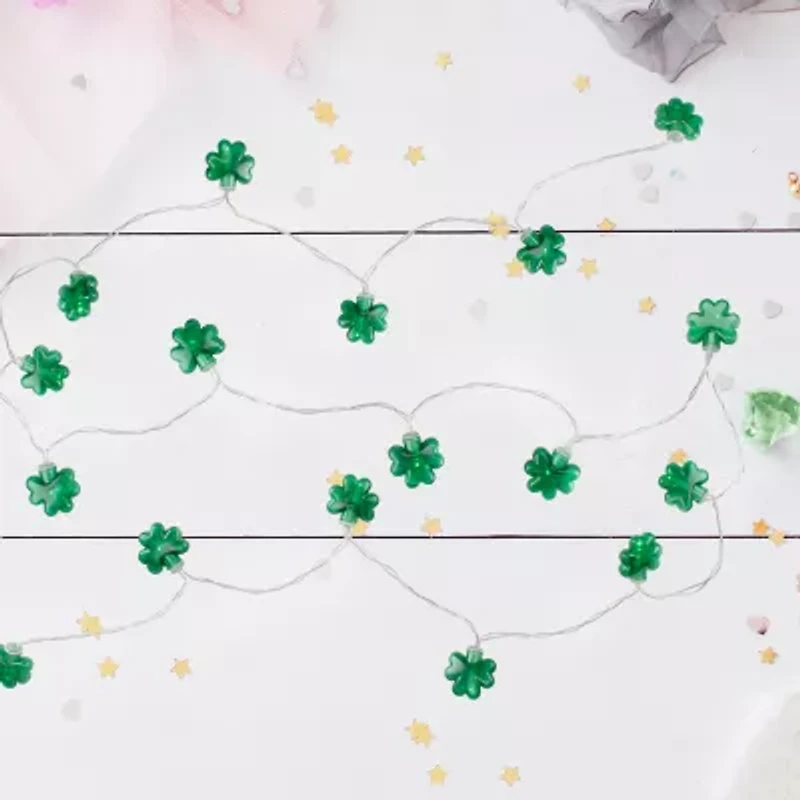 Northlight 6.3ft Green Led Mini St Patrick'S Day Shamrock With Timer Clear Wire String Lights