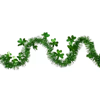 Northlight 25ft X 2in Green Tinsel Irish Shamrock Artificial St. Patricks Day Indoor Garland