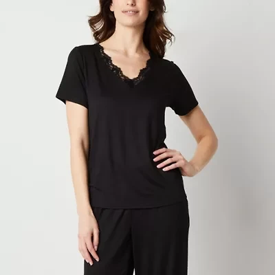 Ambrielle Womens V Neck Short Sleeve Pajama Top