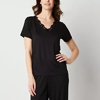 Ambrielle Womens V Neck Short Sleeve Pajama Top