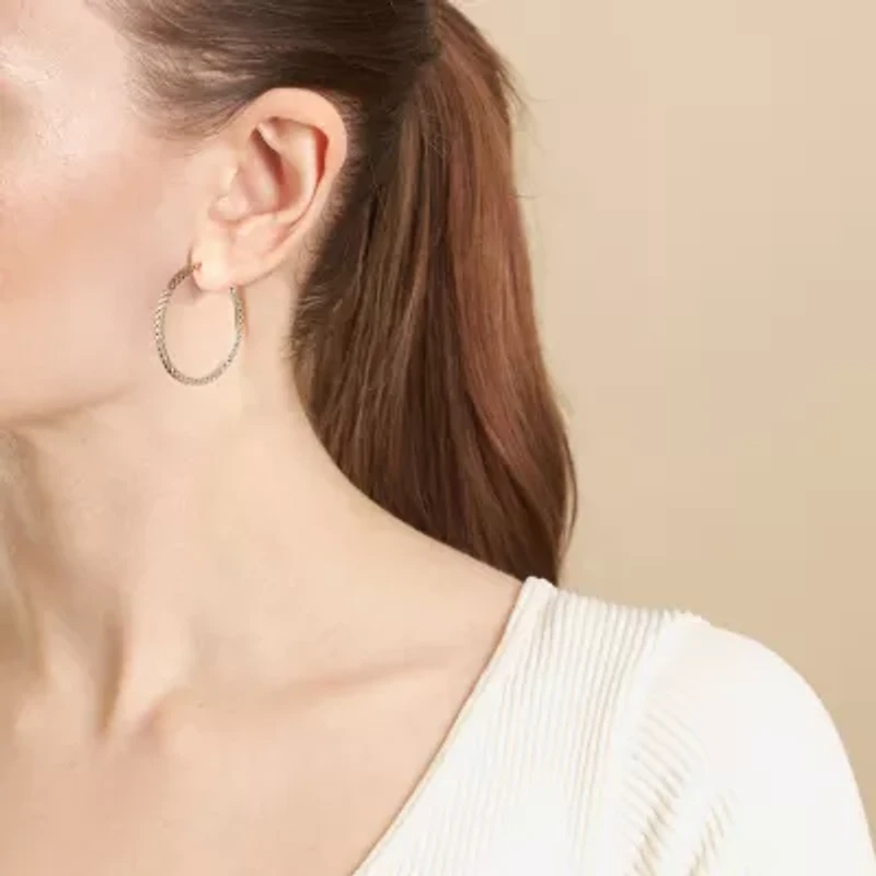 Silver Reflections Textured Womens 24K Gold Over Brass 35mm Hoop Earrings