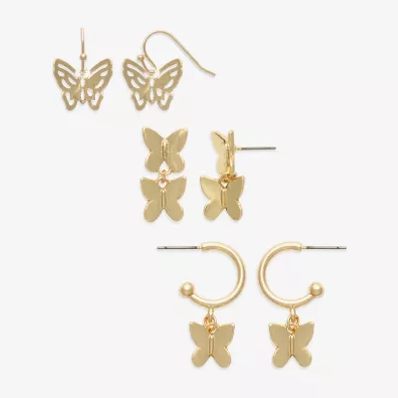 Mixit Womens Butterfly 3 Pair Earring Set