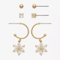Mixit Womens Cubic Zirconia Flower 3 Pair Earring Set