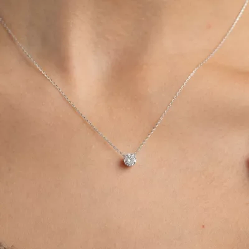 Floating Diamonds (F / Vs2) Womens CT. T.W. Lab Grown White Diamond 14K White Gold Round 18 Inch Pendant Necklace