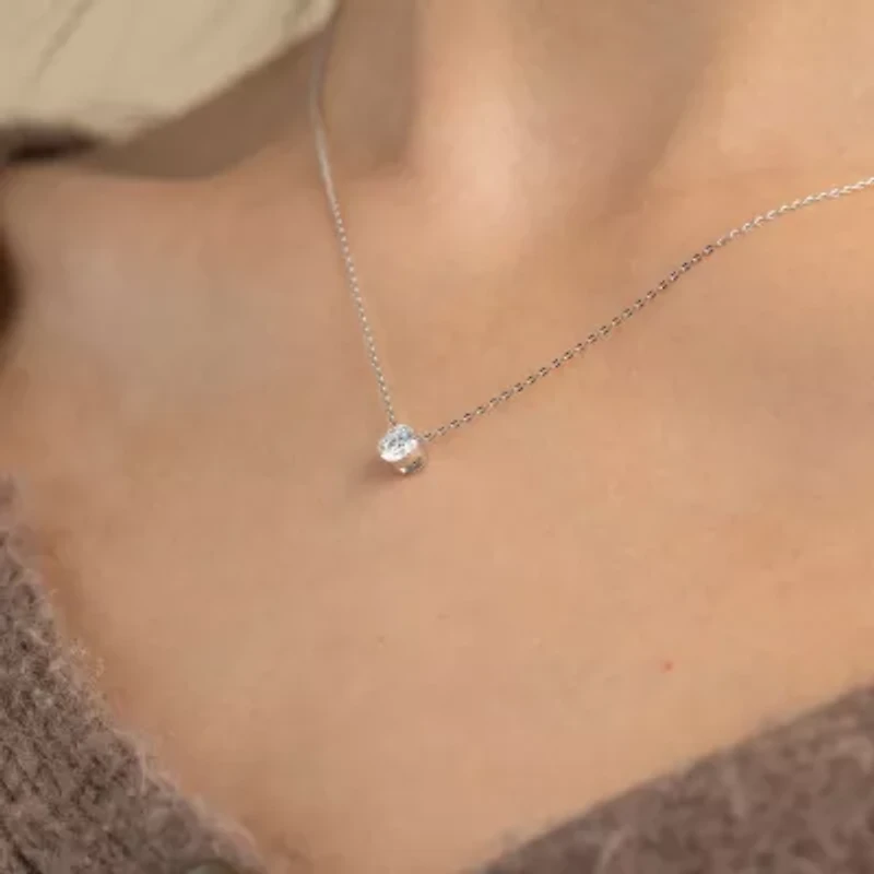 Floating Diamonds (F / Vs2) Womens CT. T.W. Lab Grown White Diamond 14K White Gold Round 18 Inch Pendant Necklace