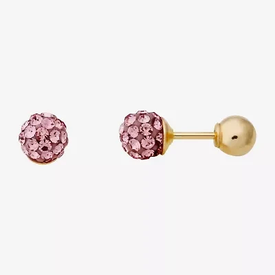 Pink Crystal 10K Gold 4.8mm Ball Stud Earrings