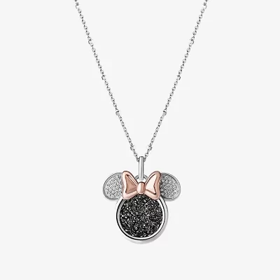 Disney Jewels Collection Womens 1/10 CT. T.W. Natural White Diamond 14K Rose Gold Over Silver Sterling Silver Bow 18 Inch Pendant Necklace