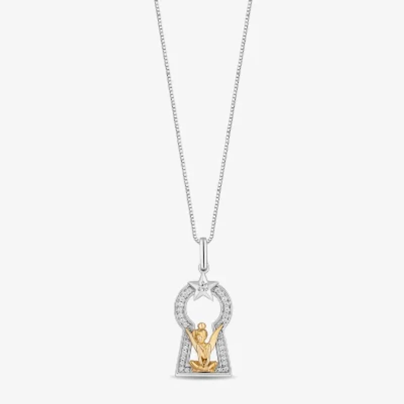 Enchanted Disney Fine Jewelry Womens 1/10 CT. T.W. Natural White Diamond 14K Gold Over Silver Sterling Silver 18 Inch Pendant Necklace