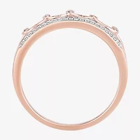 Enchanted Disney Fine Jewelry Womens 1/10 CT. T.W. Natural White Diamond 14K Rose Gold Over Silver Sterling Crown Princess Cocktail Ring