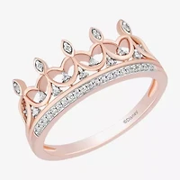Enchanted Disney Fine Jewelry Womens 1/10 CT. T.W. Natural White Diamond 14K Rose Gold Over Silver Sterling Crown Princess Cocktail Ring