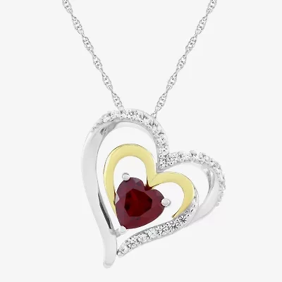 Womens Lab Created Red Ruby 14K Gold Over Silver Heart 18 Inch Pendant Necklace