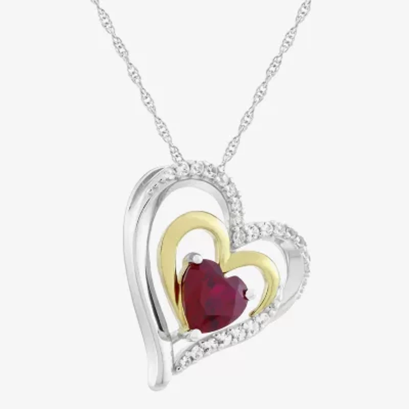 Womens Lab Created Red Ruby 14K Gold Over Silver Heart 18 Inch Pendant Necklace
