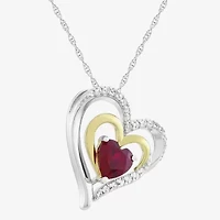 Womens Lab Created Red Ruby 14K Gold Over Silver Heart 18 Inch Pendant Necklace