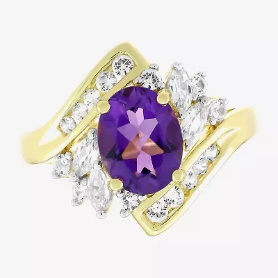 Womens Genuine Purple Amethyst 14K Gold Over Silver Oval Bypass  Cocktail Ring