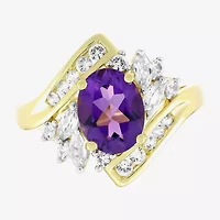 Womens Genuine Purple Amethyst 14K Gold Over Silver Oval Bypass  Cocktail Ring