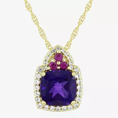 Womens Genuine Purple Amethyst 14K Gold Over Silver Cushion 18 Inch Pendant Necklace