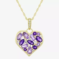 Womens Genuine Purple Amethyst 14K Gold Over Silver Heart 18 Inch Pendant Necklace