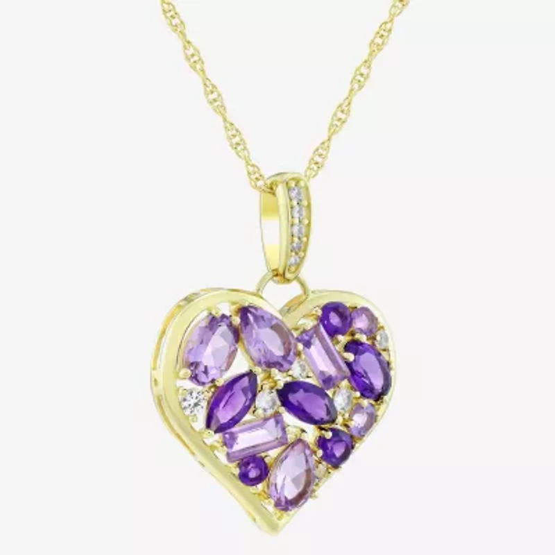Womens Genuine Purple Amethyst 14K Gold Over Silver Heart 18 Inch Pendant Necklace