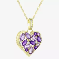 Womens Genuine Purple Amethyst 14K Gold Over Silver Heart 18 Inch Pendant Necklace