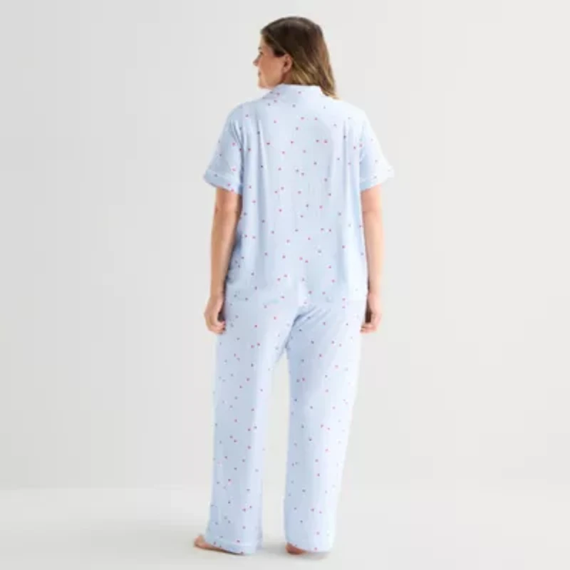Jaclyn Womens Short Sleeve 2-pc. Plus Pajama Sets