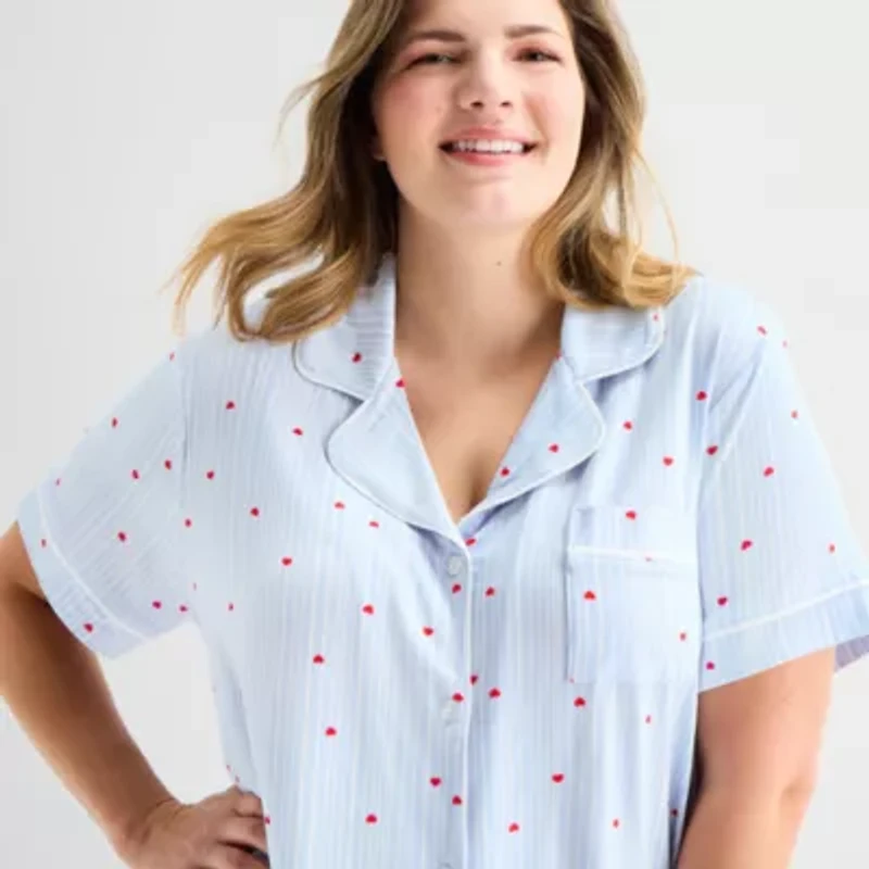 Jaclyn Womens Short Sleeve 2-pc. Plus Pajama Sets