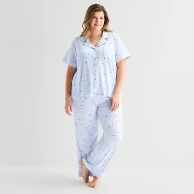Jaclyn Womens Short Sleeve 2-pc. Plus Pajama Sets