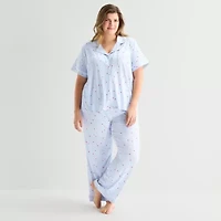 Jaclyn Womens Short Sleeve 2-pc. Plus Pajama Sets