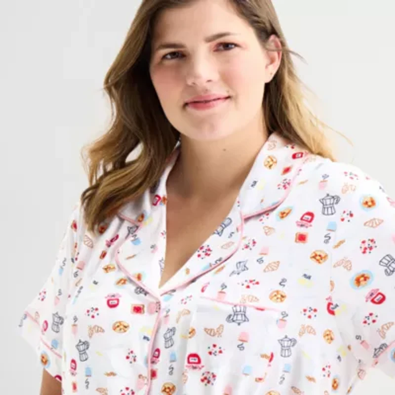 Jaclyn Womens Short Sleeve 2-pc. Plus Pajama Sets