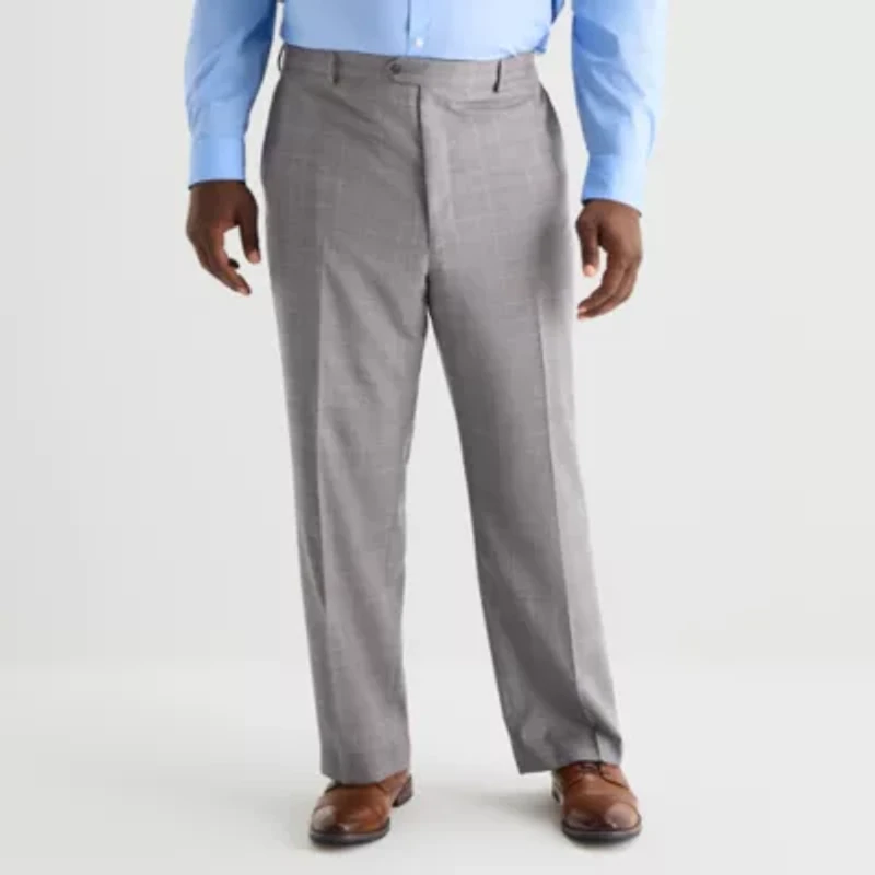 Stafford Coolmax All Season Ecomade Mens Big and Tall Plaid Regular Fit Flat Front Suit Pant