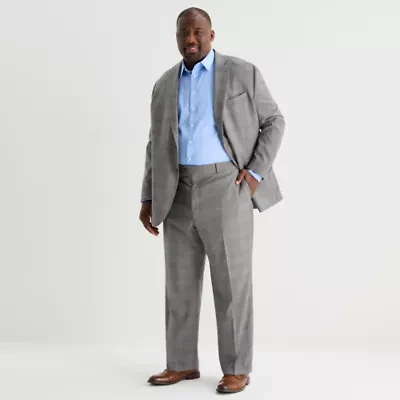 Stafford Coolmax All Season Ecomade Mens Big and Tall Plaid Regular Fit Flat Front Suit Pant