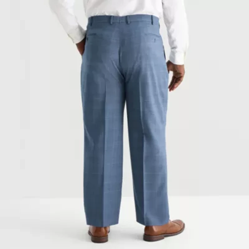 Stafford Mens Big and Tall Plaid Regular Fit Flat Front Suit Pant