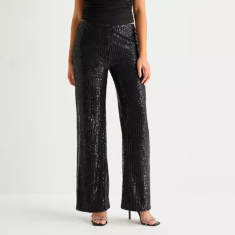 Forever 21 Womens Juniors Straight High Rise Pull-On Sequin Pant