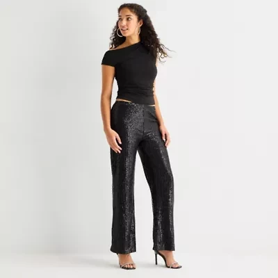 Forever 21 Womens Juniors Straight High Rise Pull-On Sequin Pant