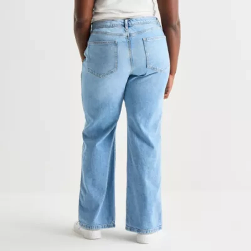 Arizona Womens Juniors Plus High Rise Stretch Fabric Straight Leg Jean