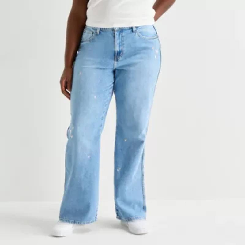 Arizona Womens Juniors Plus High Rise Stretch Fabric Straight Leg Jean