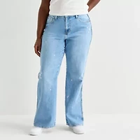 Arizona Womens Juniors Plus High Rise Stretch Fabric Straight Leg Jean