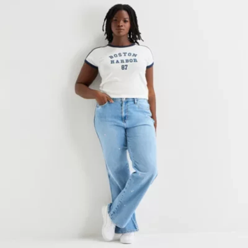 Arizona Womens Juniors Plus High Rise Stretch Fabric Straight Leg Jean