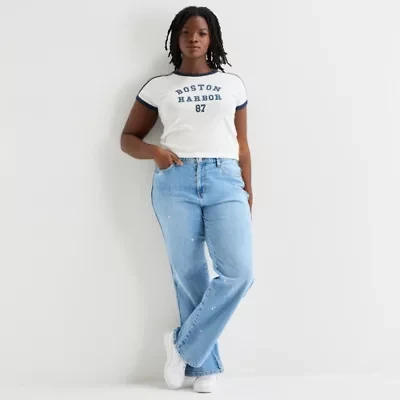 Arizona Womens Juniors Plus High Rise Stretch Fabric Straight Leg Jean