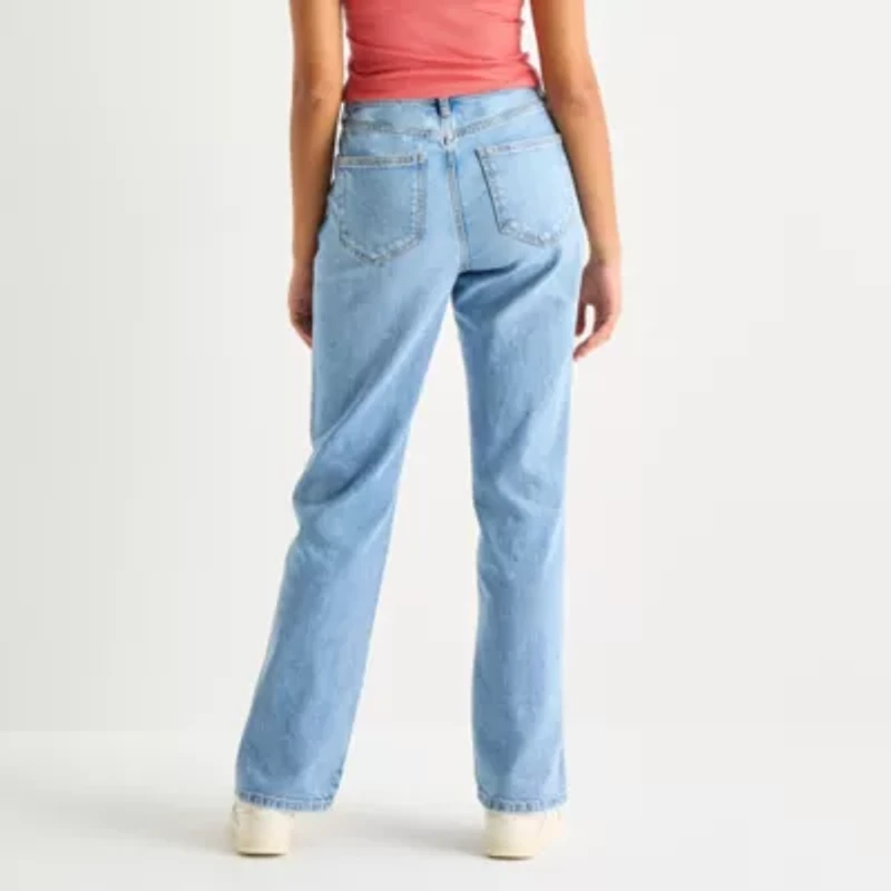 Arizona Womens Juniors High Rise Stretch Fabric Straight Leg Jean