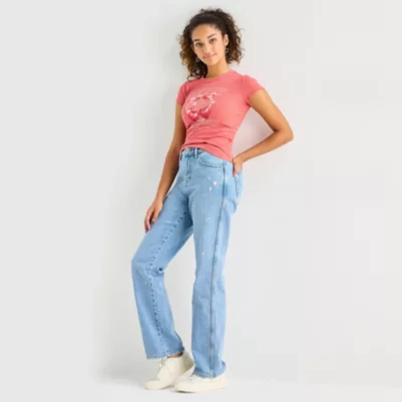 Arizona Womens Juniors High Rise Stretch Fabric Straight Leg Jean