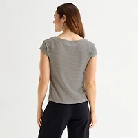 Liz Claiborne Womens Boat Neck Short Sleeve T-Shirt